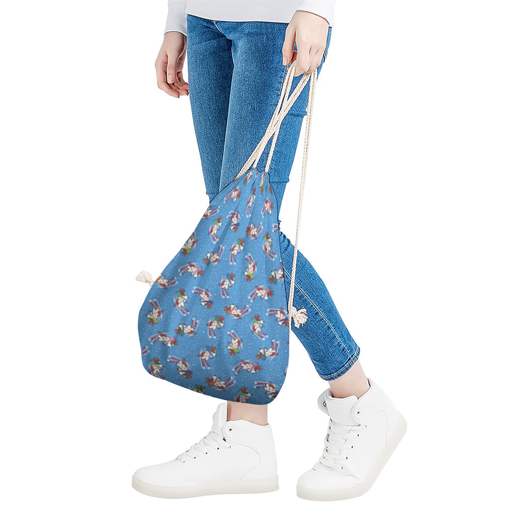 Skiing Dog Pattern Print Drawstring Bag