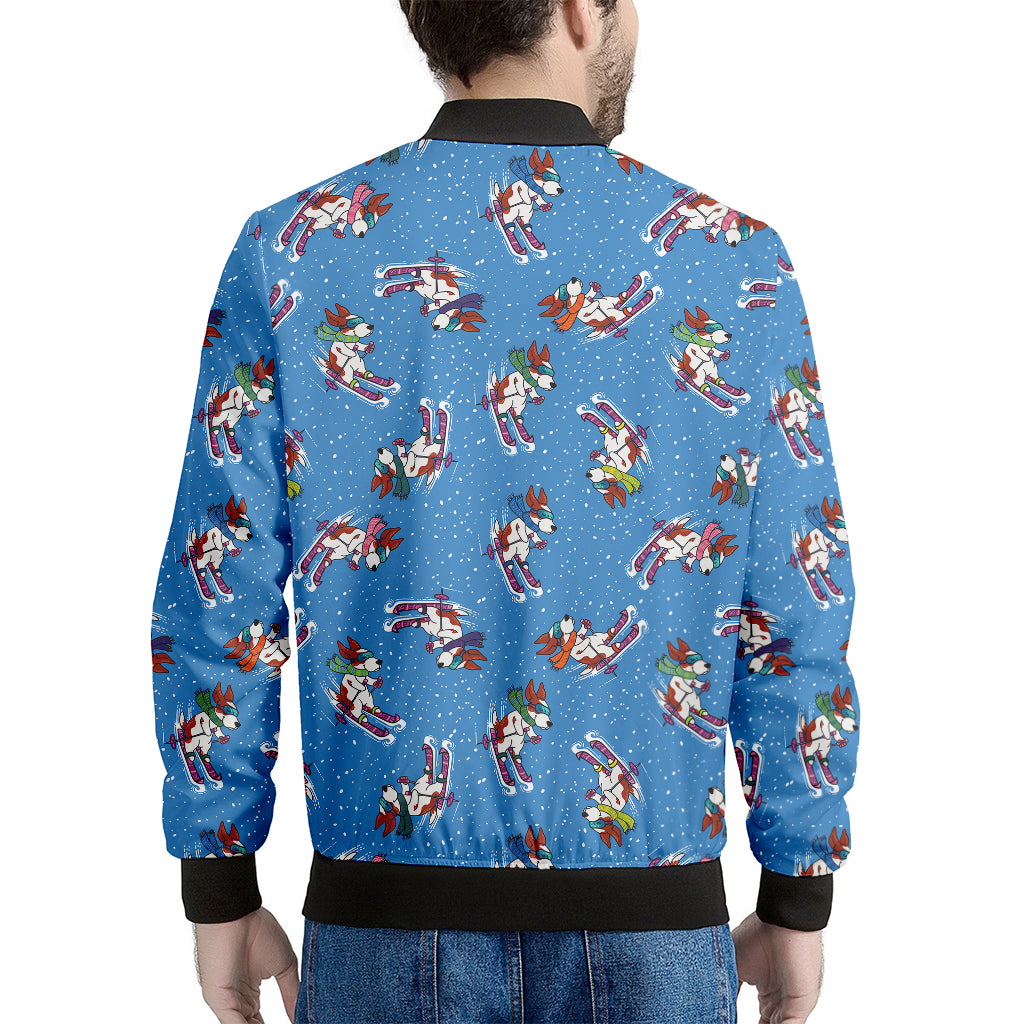 Skiing Dog Pattern Print Men's Bomber Jacket