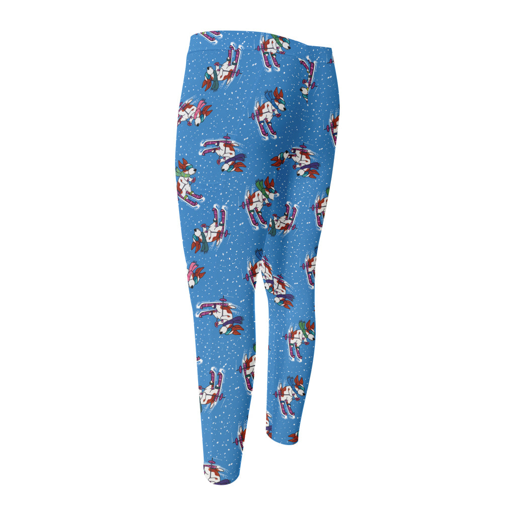 Skiing Dog Pattern Print Men's Compression Pants