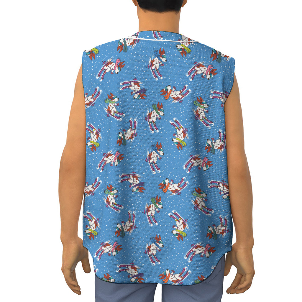 Skiing Dog Pattern Print Sleeveless Baseball Jersey