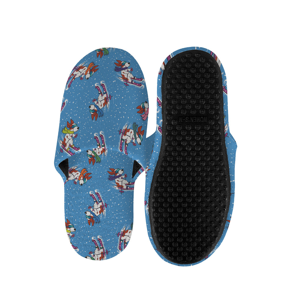 Skiing Dog Pattern Print Slippers