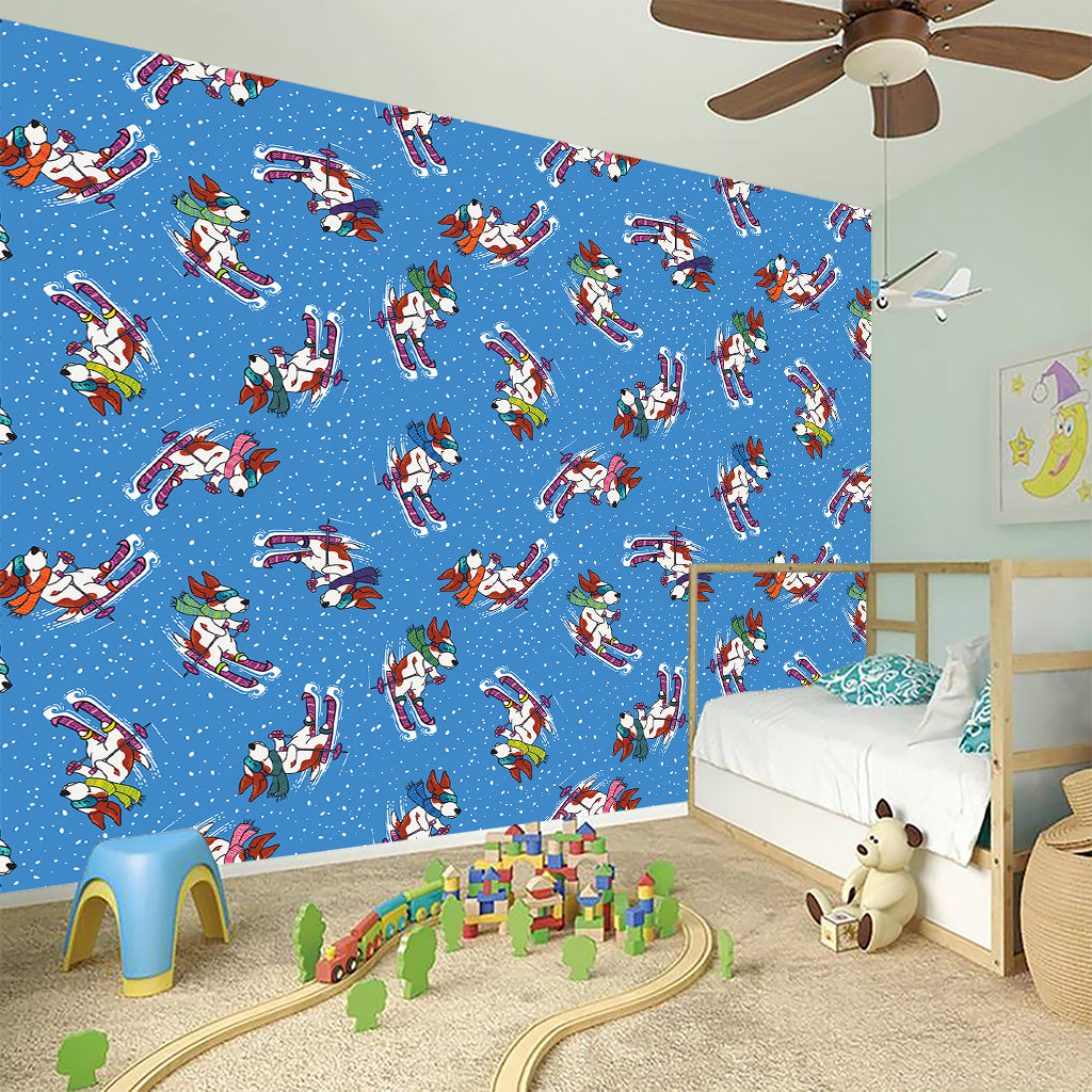 Skiing Dog Pattern Print Wall Sticker