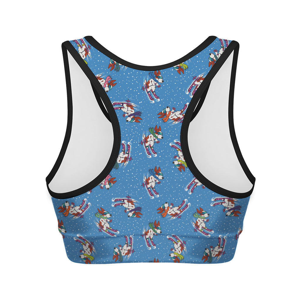 Skiing Dog Pattern Print Women's Sports Bra
