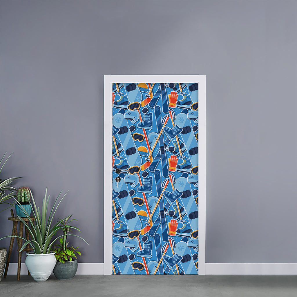 Skiing Equipment Pattern Print Door Sticker