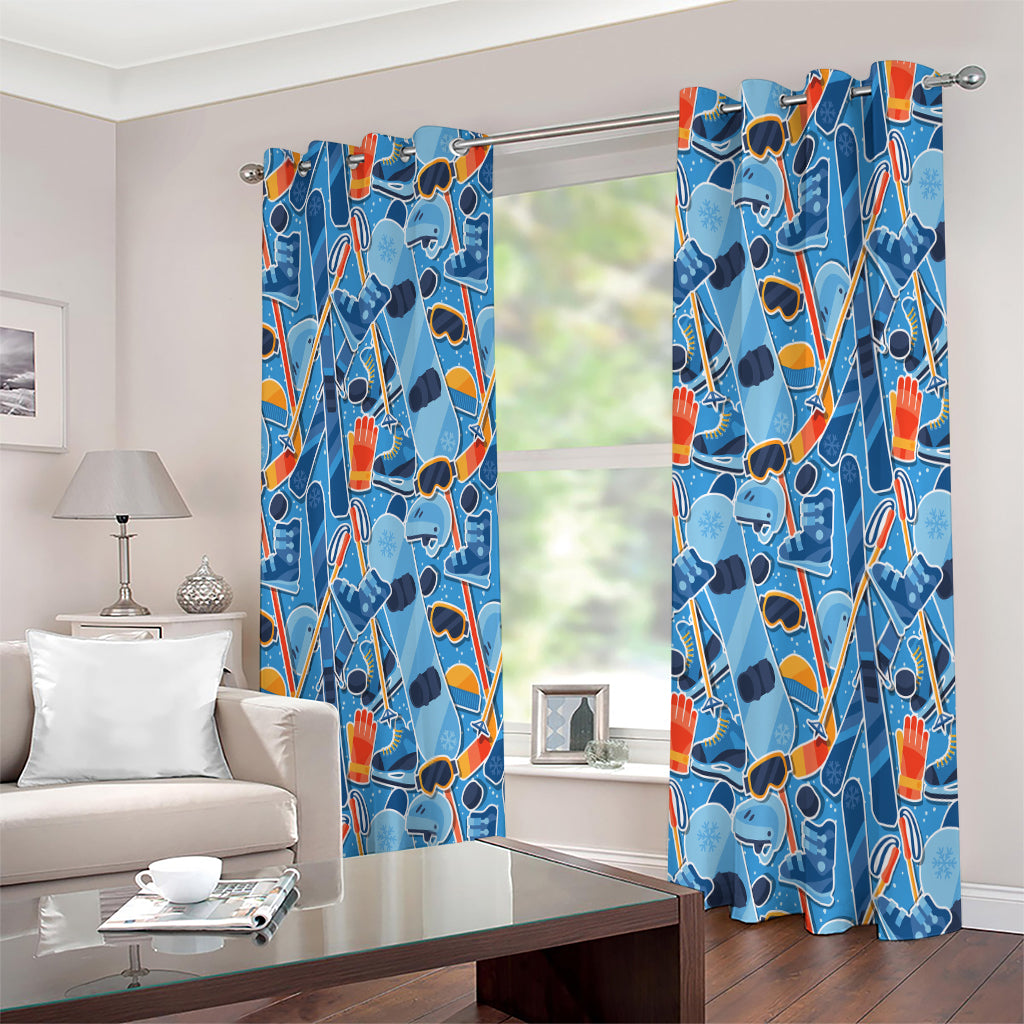 Skiing Equipment Pattern Print Extra Wide Grommet Curtains