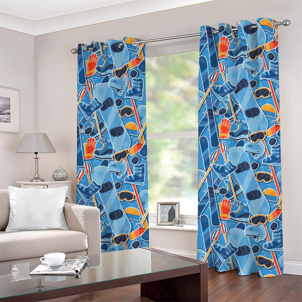Skiing Equipment Pattern Print Grommet Curtains