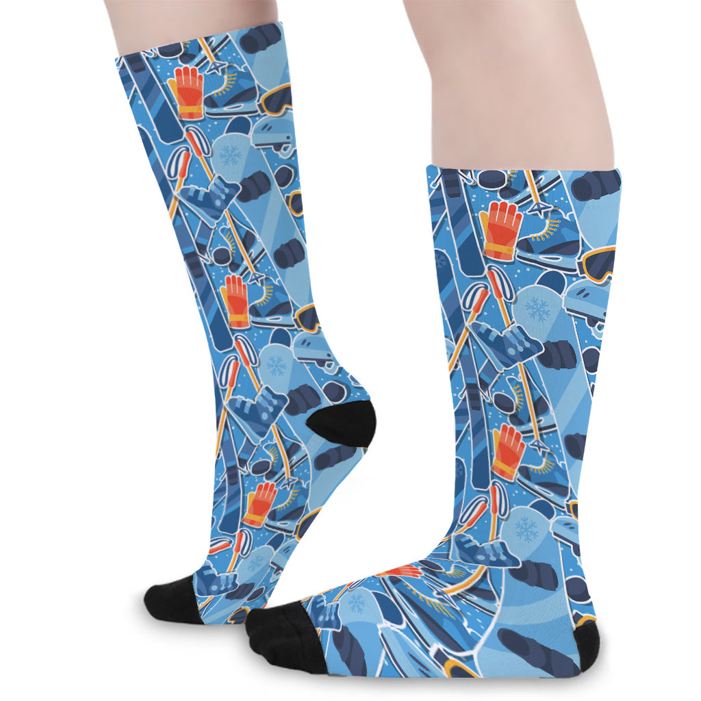 Skiing Equipment Pattern Print Long Socks