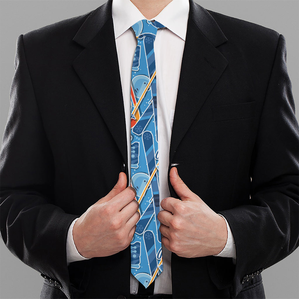 Skiing Equipment Pattern Print Necktie