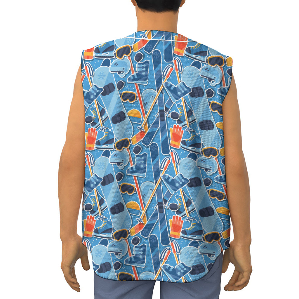 Skiing Equipment Pattern Print Sleeveless Baseball Jersey