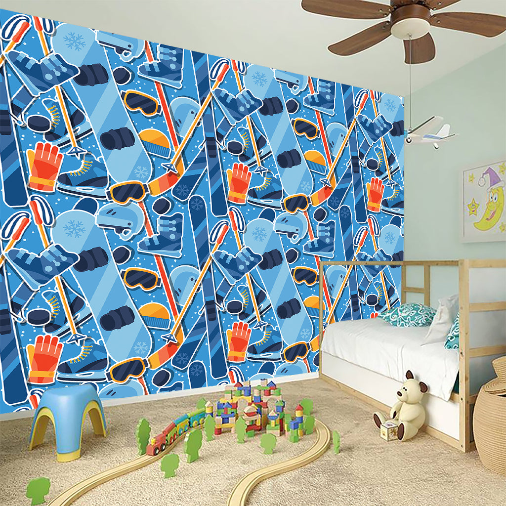Skiing Equipment Pattern Print Wall Sticker
