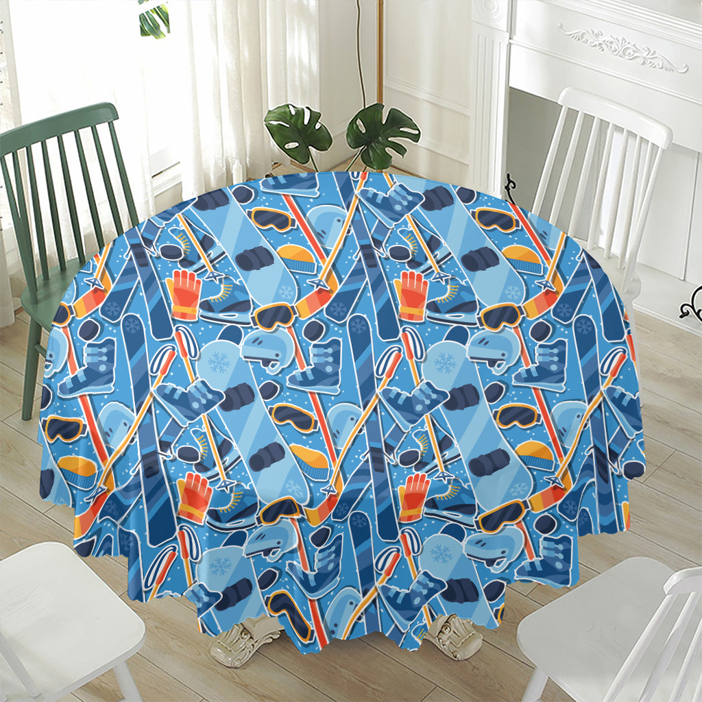 Skiing Equipment Pattern Print Waterproof Round Tablecloth