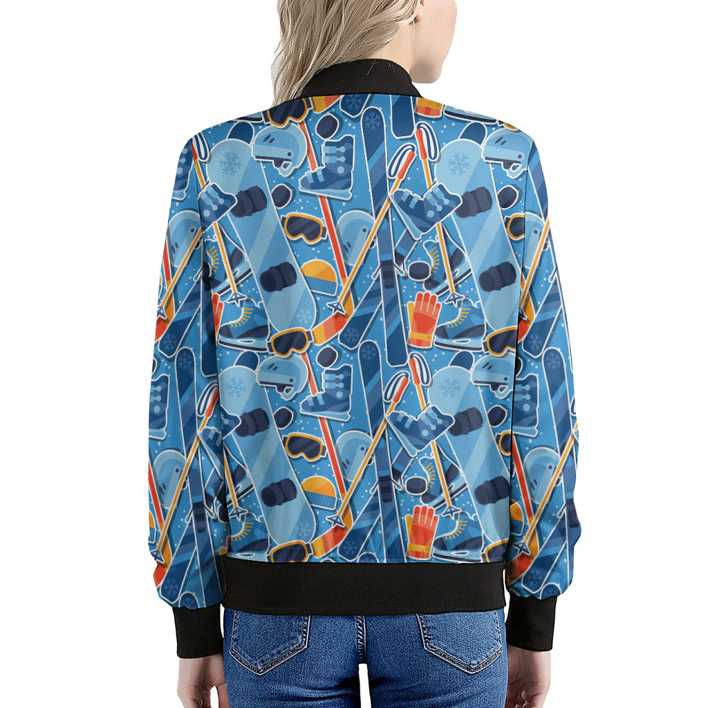 Skiing Equipment Pattern Print Women's Bomber Jacket