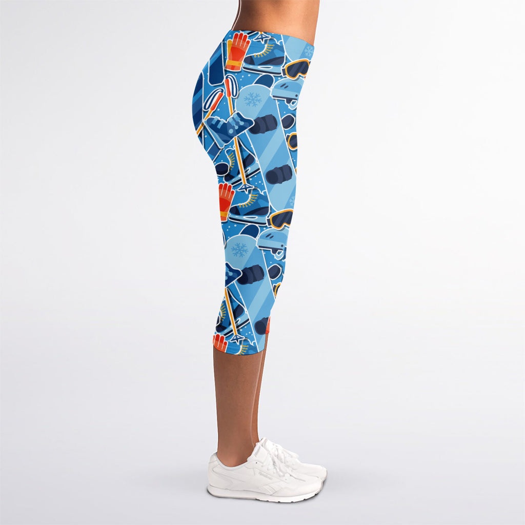 Skiing Equipment Pattern Print Women's Capri Leggings