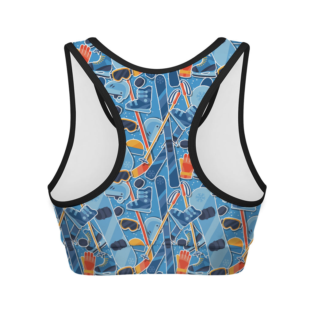 Skiing Equipment Pattern Print Women's Sports Bra