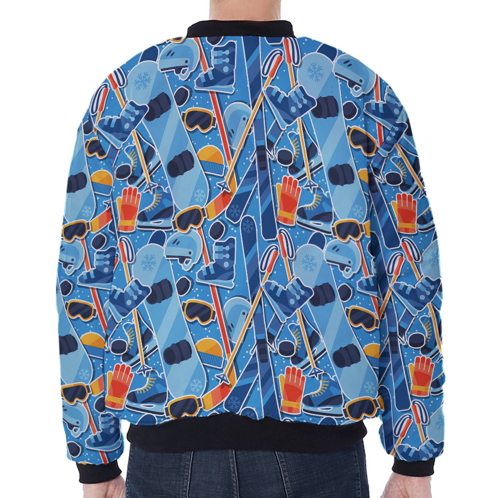 Skiing Equipment Pattern Print Zip Sleeve Bomber Jacket