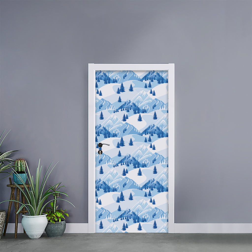 Skiing Mountain Print Door Sticker