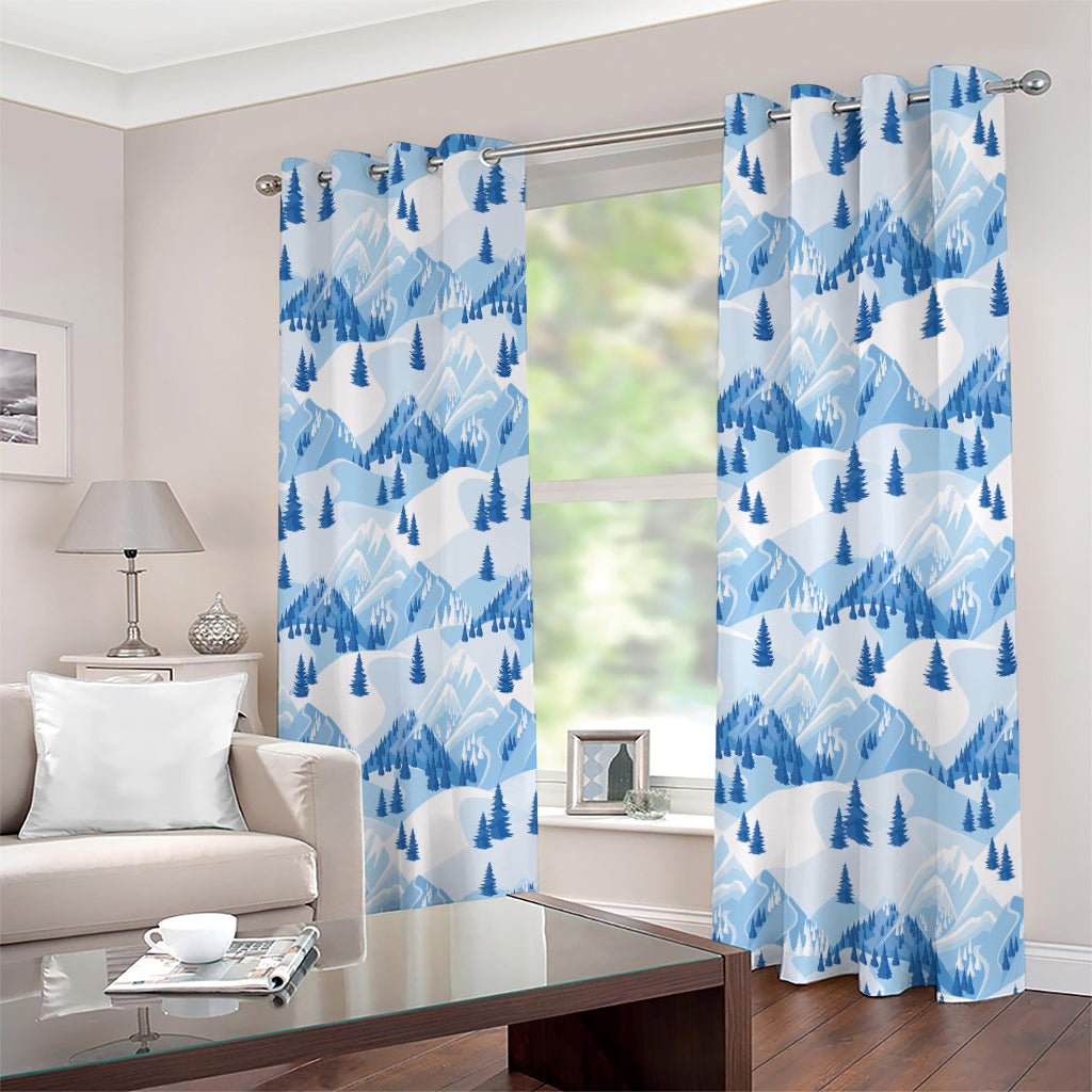 Skiing Mountain Print Extra Wide Grommet Curtains