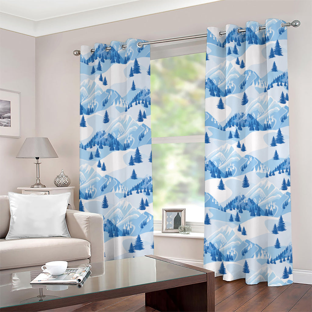 Skiing Mountain Print Grommet Curtains