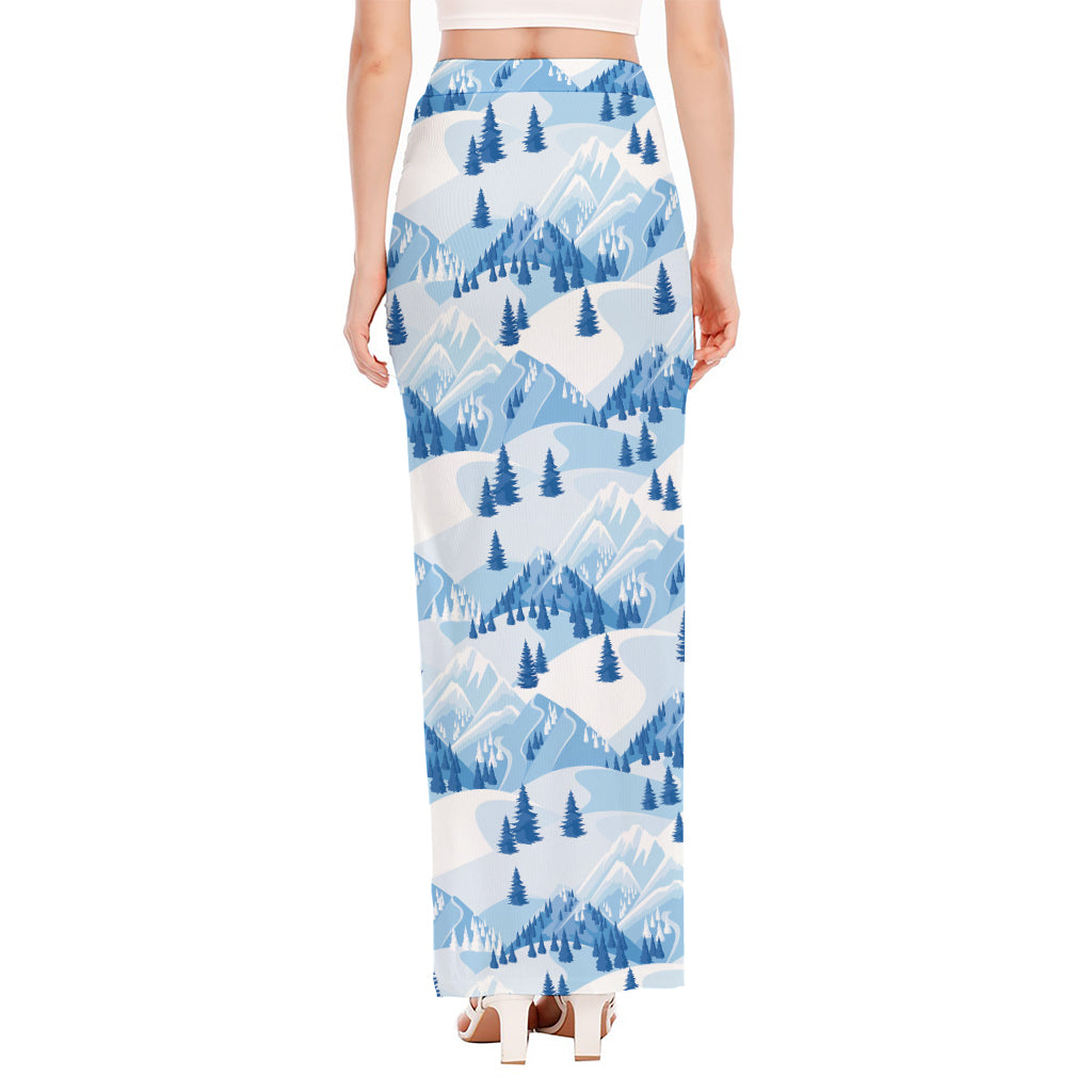 Skiing Mountain Print High Slit Maxi Skirt