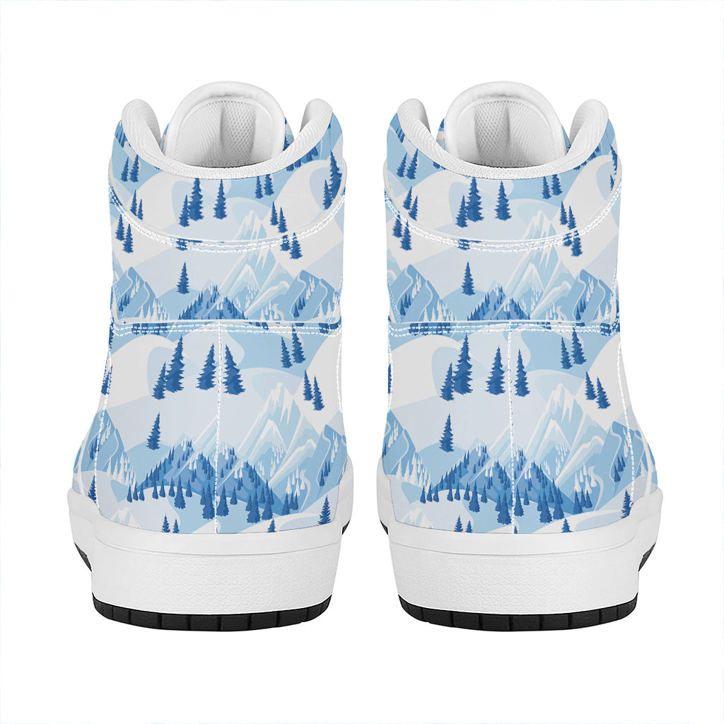 Skiing Mountain Print High Top Leather Sneakers