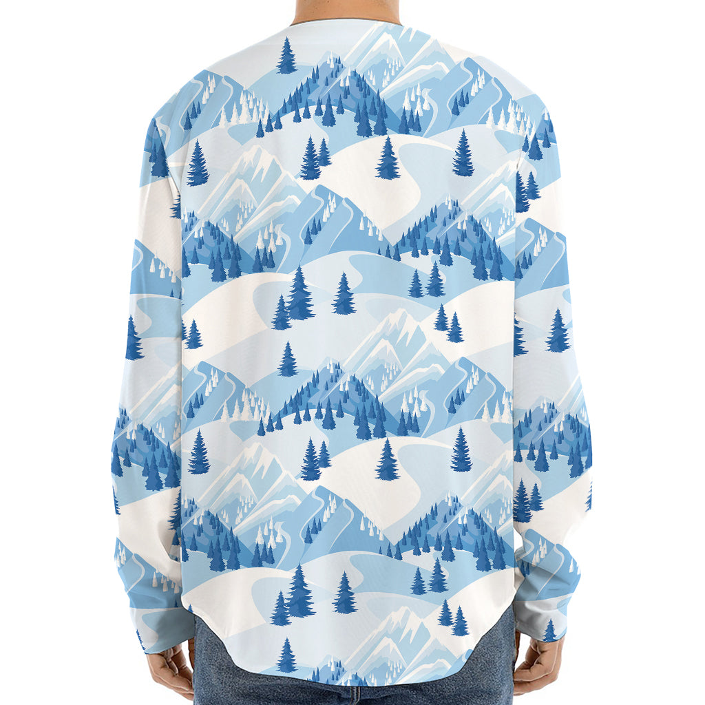 Skiing Mountain Print Long Sleeve Baseball Jersey