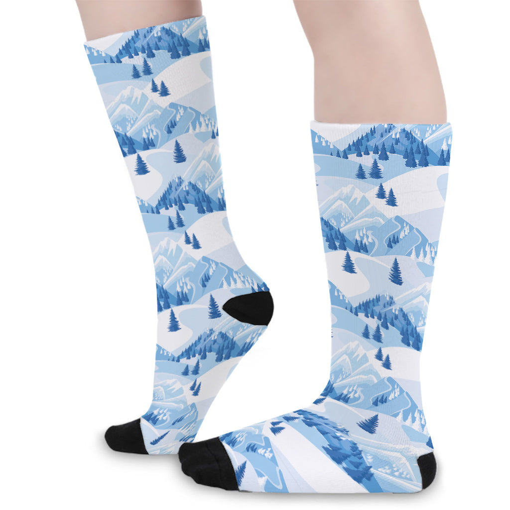 Skiing Mountain Print Long Socks