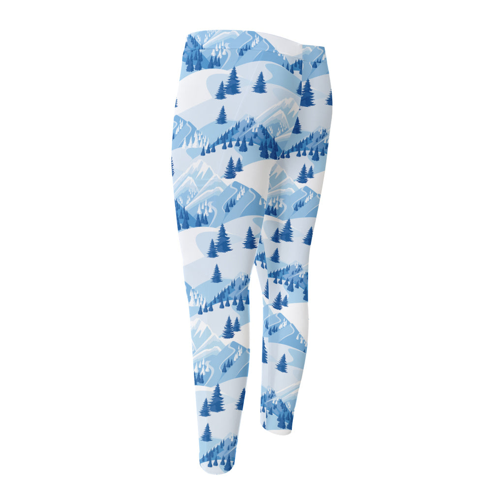 Skiing Mountain Print Men's Compression Pants