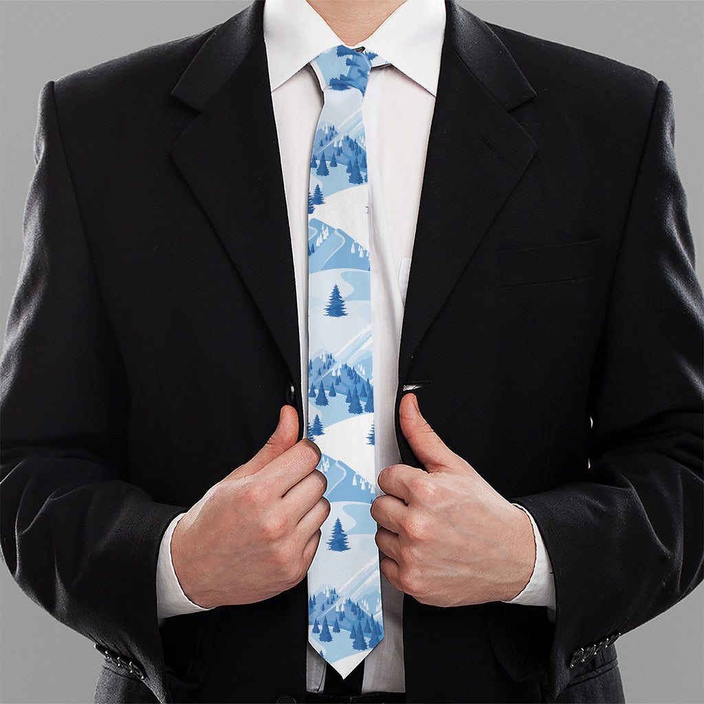 Skiing Mountain Print Necktie