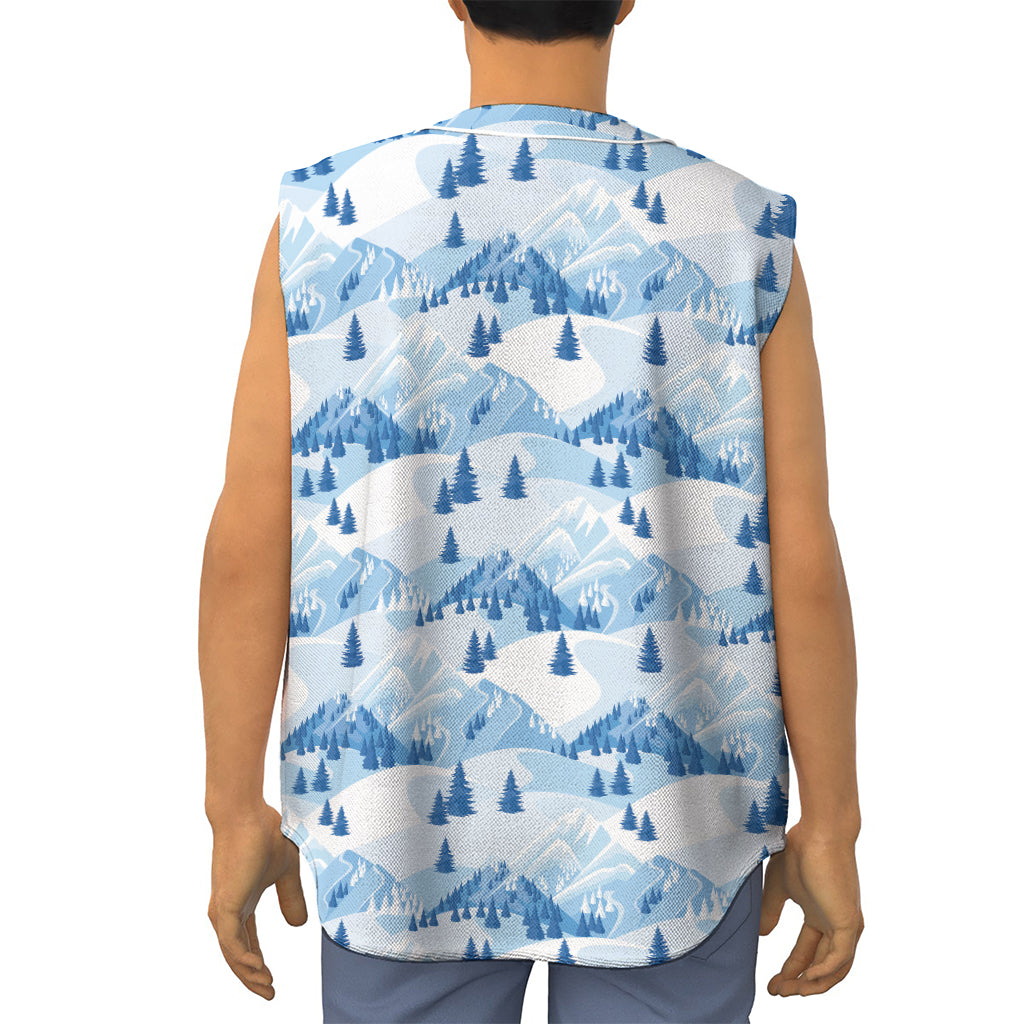 Skiing Mountain Print Sleeveless Baseball Jersey