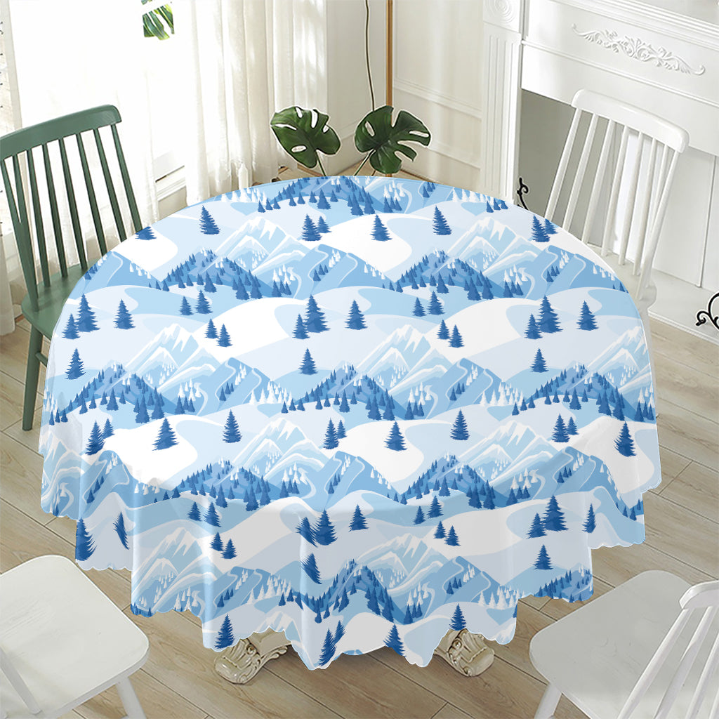 Skiing Mountain Print Waterproof Round Tablecloth