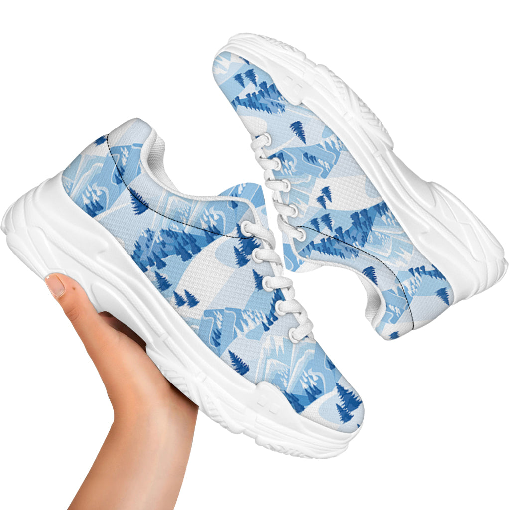 Skiing Mountain Print White Chunky Shoes