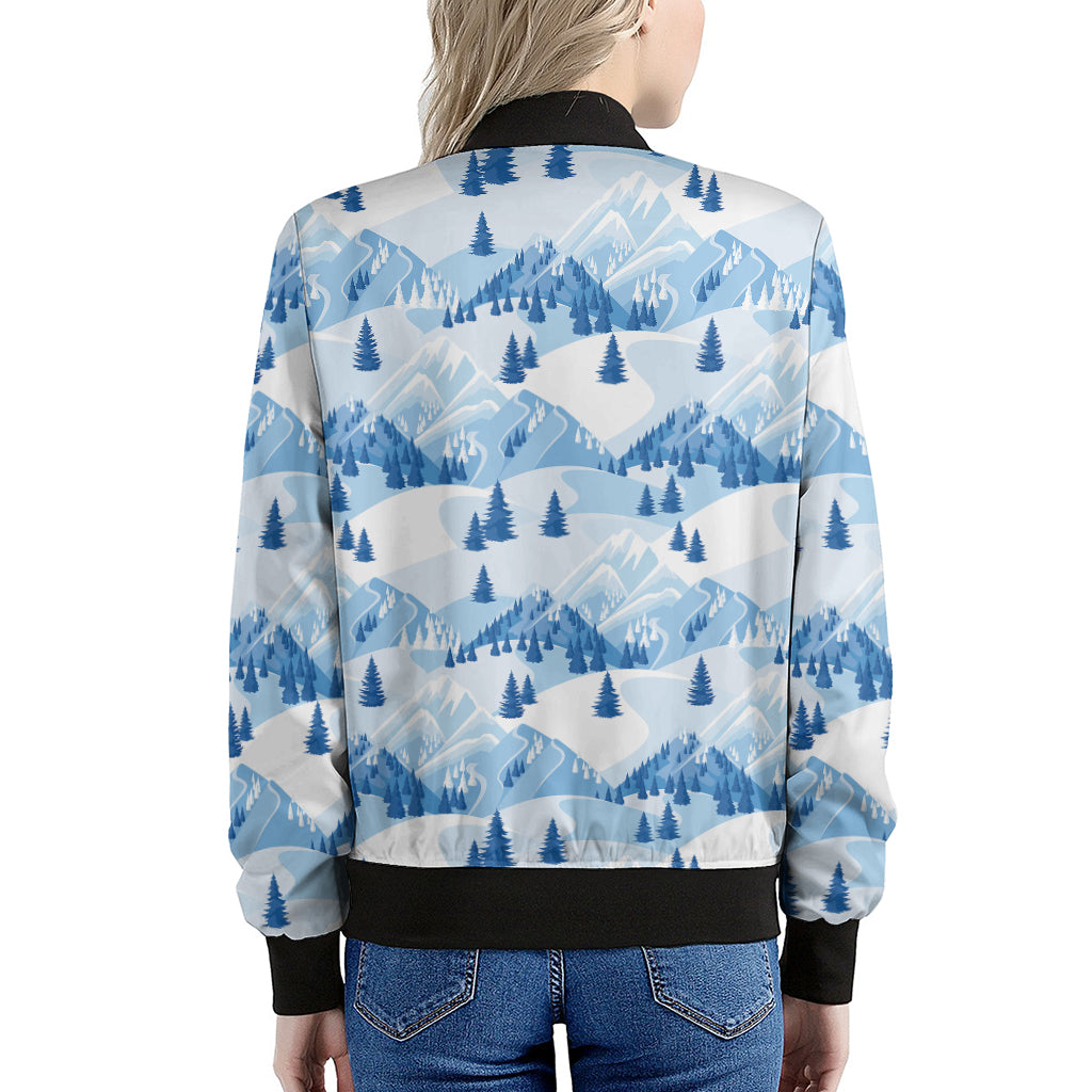 Skiing Mountain Print Women's Bomber Jacket