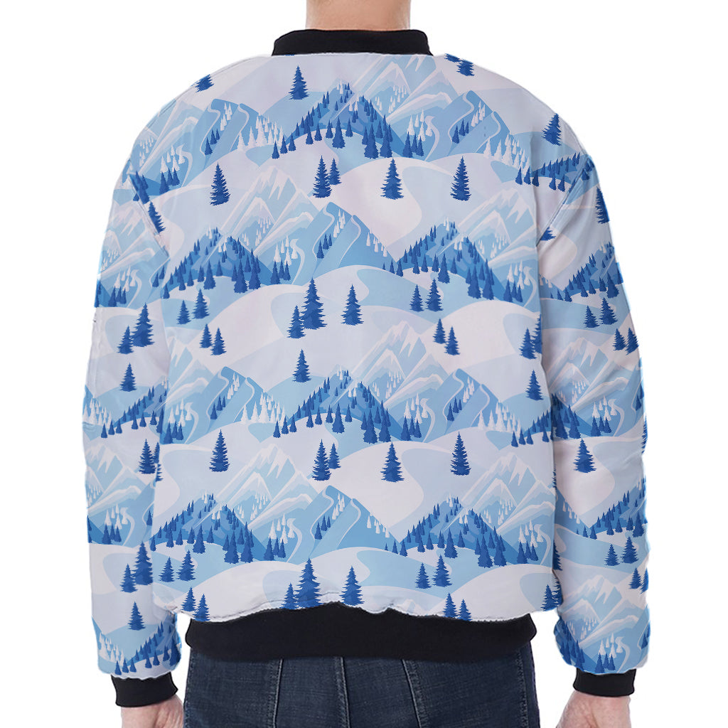 Skiing Mountain Print Zip Sleeve Bomber Jacket