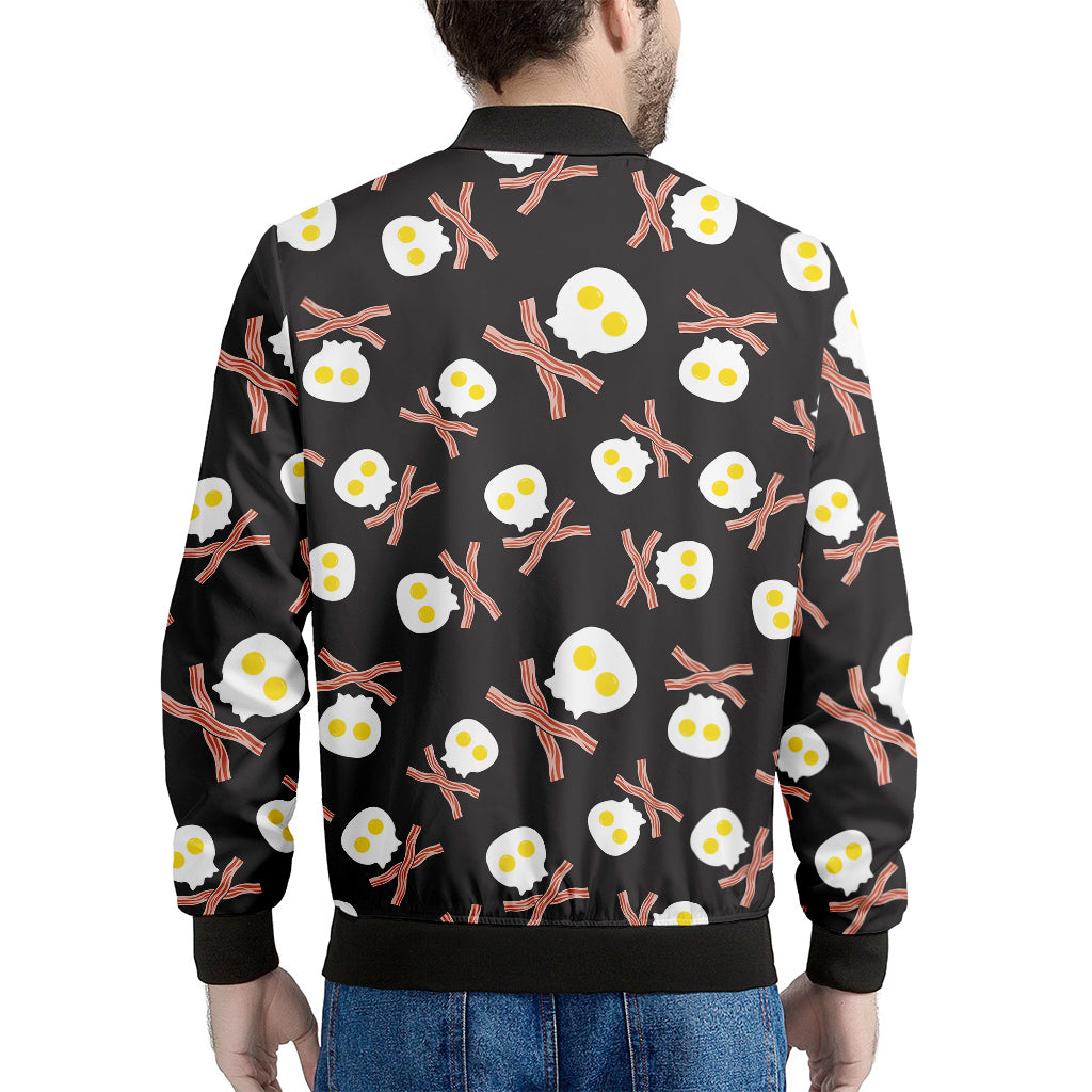 Skull Fried Egg And Bacon Pattern Print Men's Bomber Jacket