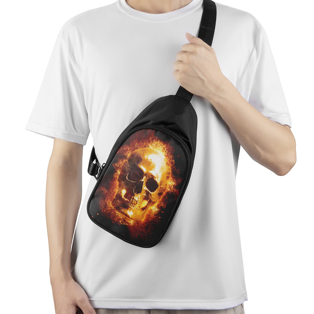 Skull In Flames Print Chest Bag