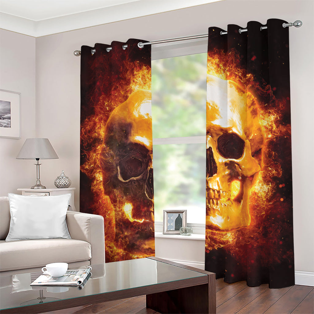 Skull In Flames Print Grommet Curtains