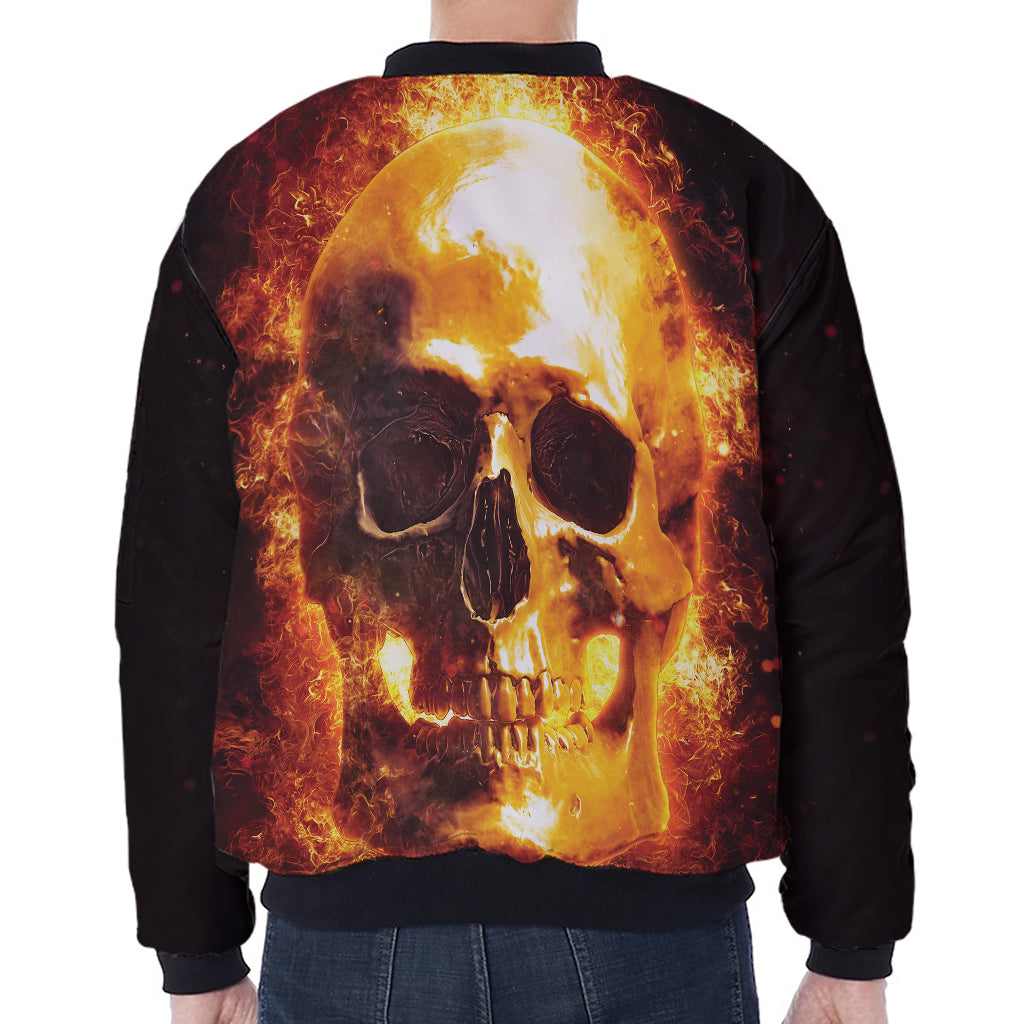 Skull In Flames Print Zip Sleeve Bomber Jacket