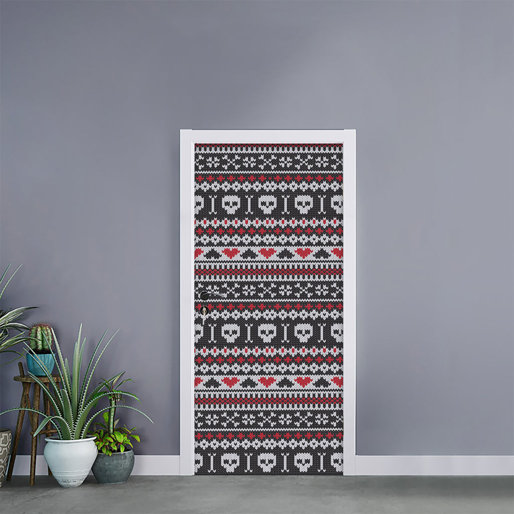 Skull Knitted Pattern Print Door Sticker