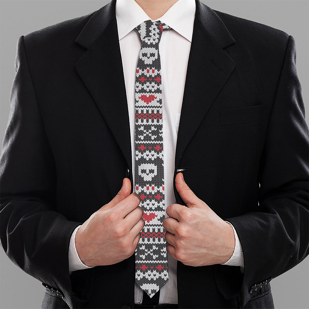 Skull Knitted Pattern Print Necktie