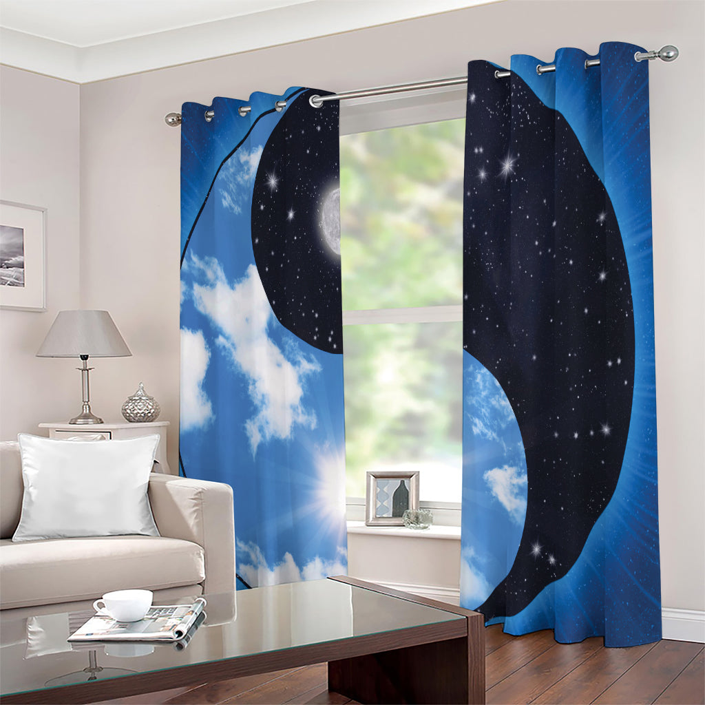 Sky And Space Yin Yang Print Extra Wide Grommet Curtains