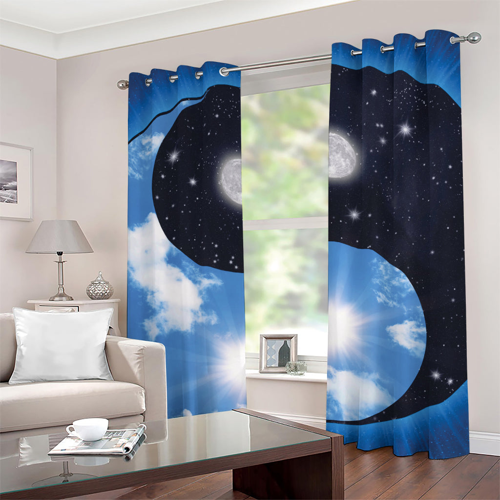 Sky And Space Yin Yang Print Grommet Curtains