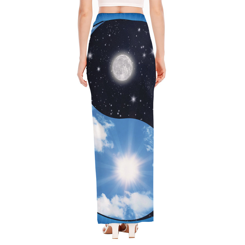 Sky And Space Yin Yang Print High Slit Maxi Skirt