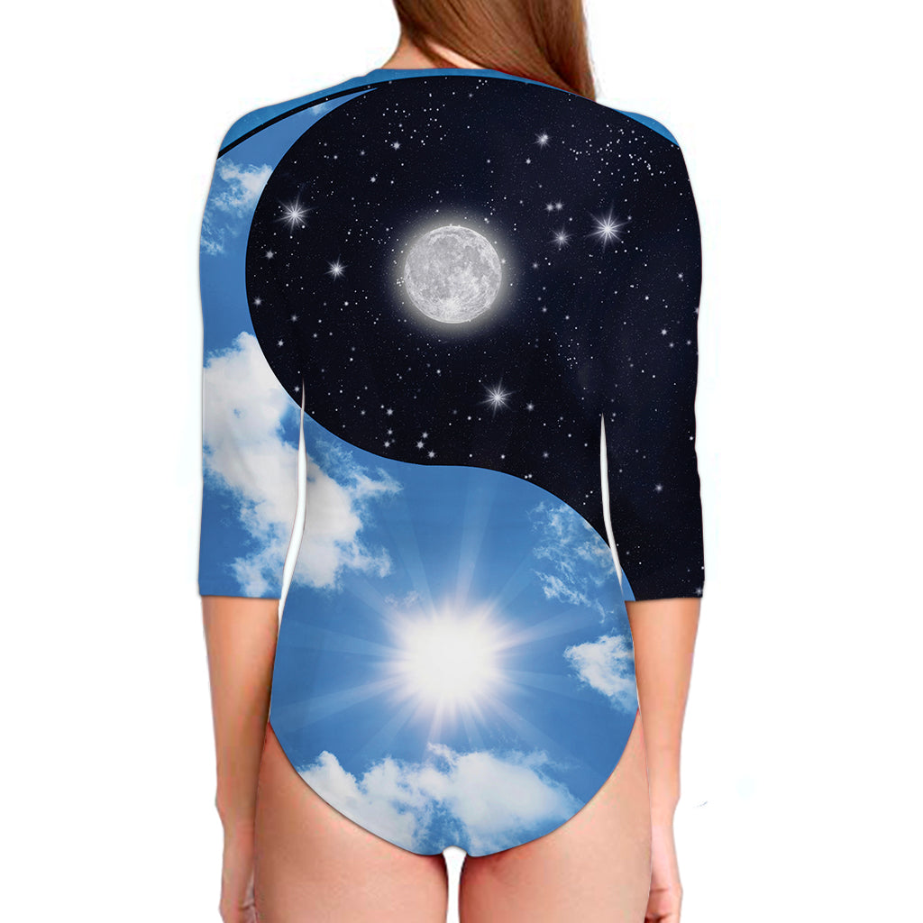Sky And Space Yin Yang Print Long Sleeve Swimsuit