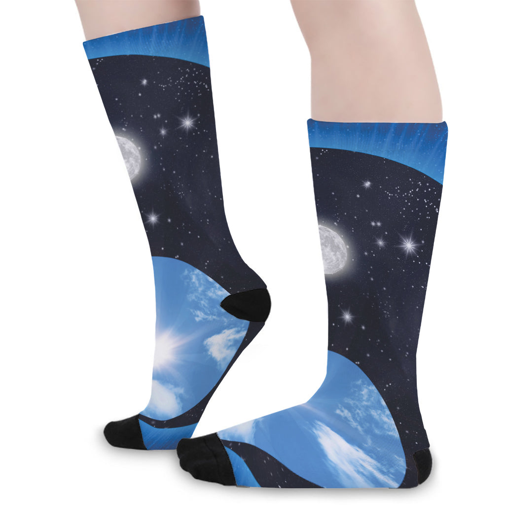 Sky And Space Yin Yang Print Long Socks