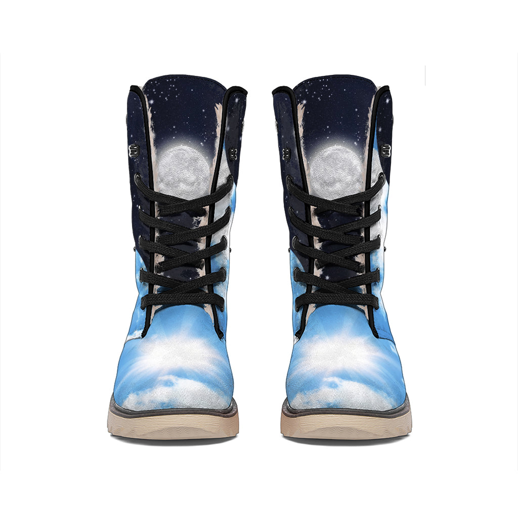Sky And Space Yin Yang Print Winter Boots