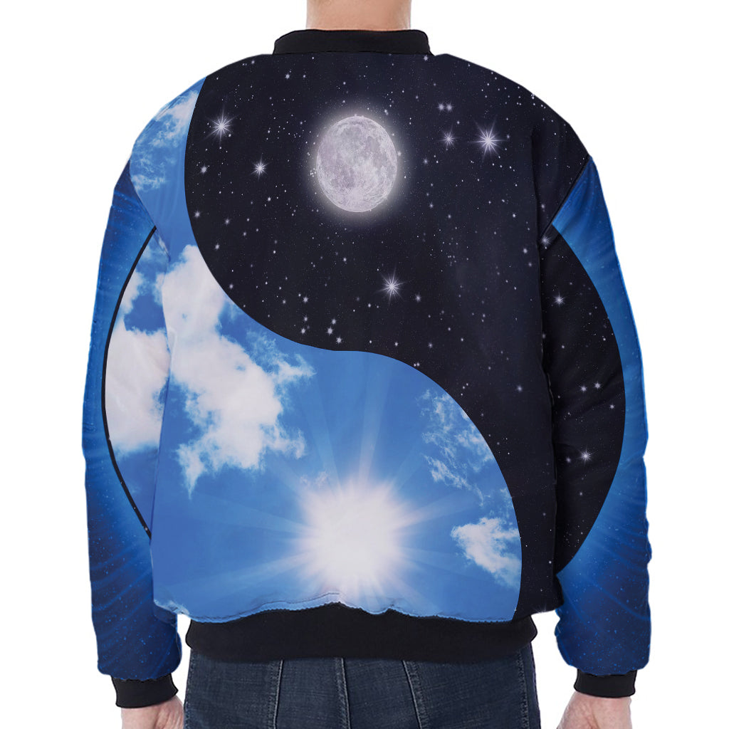 Sky And Space Yin Yang Print Zip Sleeve Bomber Jacket