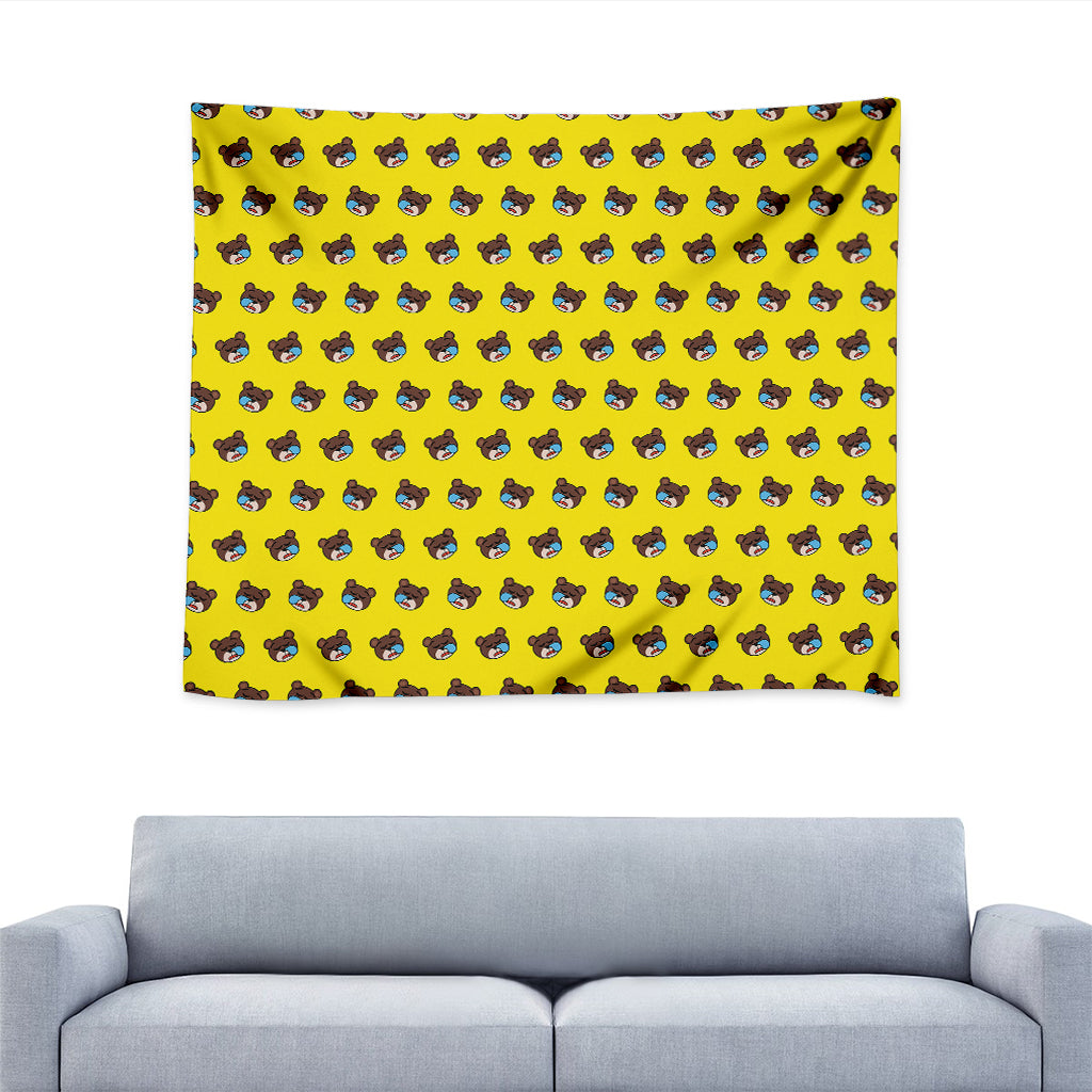 Sleeping Bear Emoji Pattern Print Tapestry