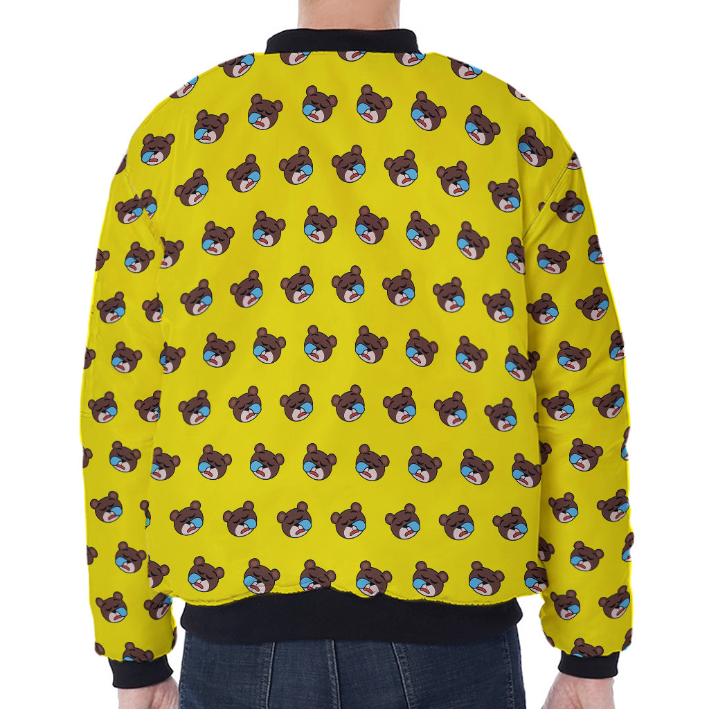 Sleeping Bear Emoji Pattern Print Zip Sleeve Bomber Jacket