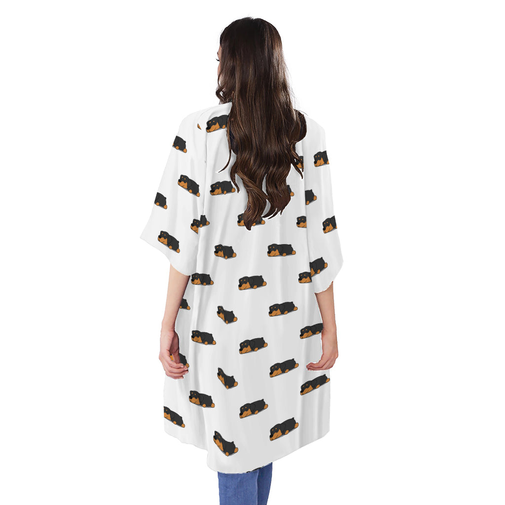 Sleeping Rottweiler Pattern Print Open Front Beach Cover Up
