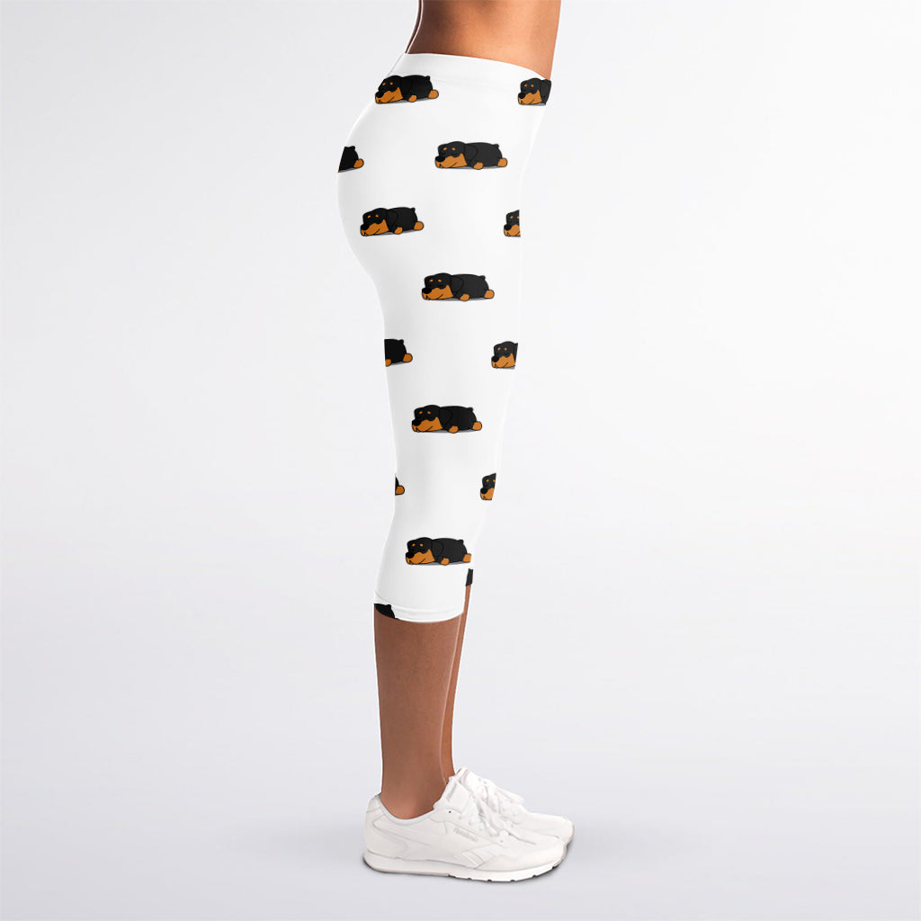 Sleeping Rottweiler Pattern Print Women's Capri Leggings